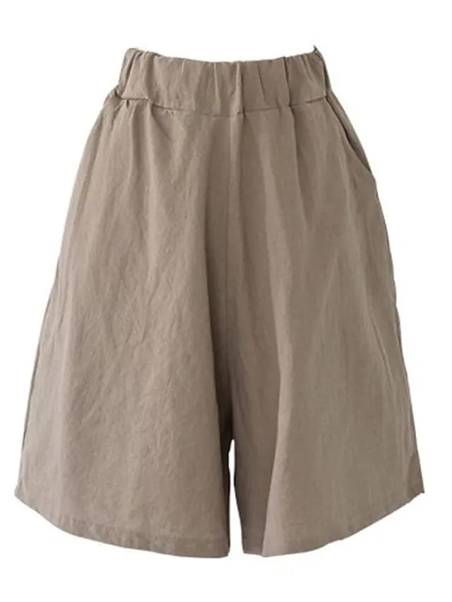 Women's Wide Leg Shorts Burmuda Shorts Linen Black Red Navy Blue Fashion Casual Daily Side Pockets Wide Leg Knee Length Comfort Solid Color M L XL 2XL 3XL