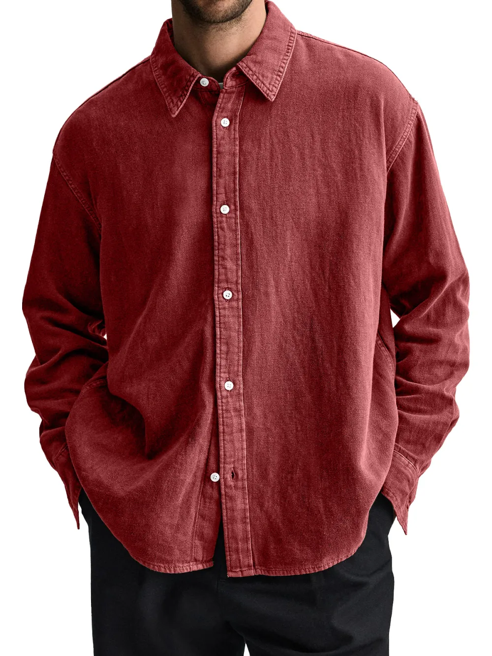 Long Sleeve Open Collar Pocket Shirt