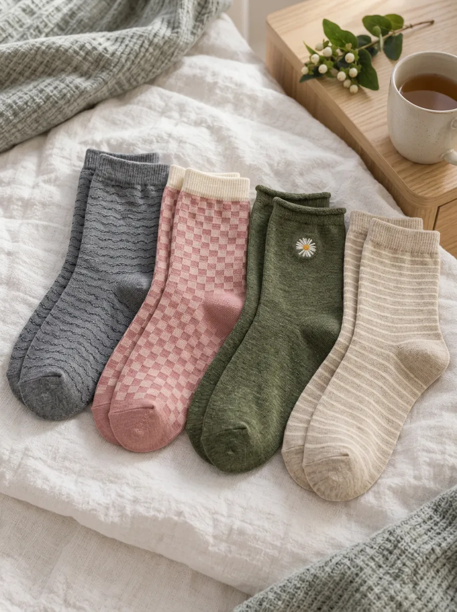 Women's Daisy Checkerboard Striped Pattern Printed Socks Set
