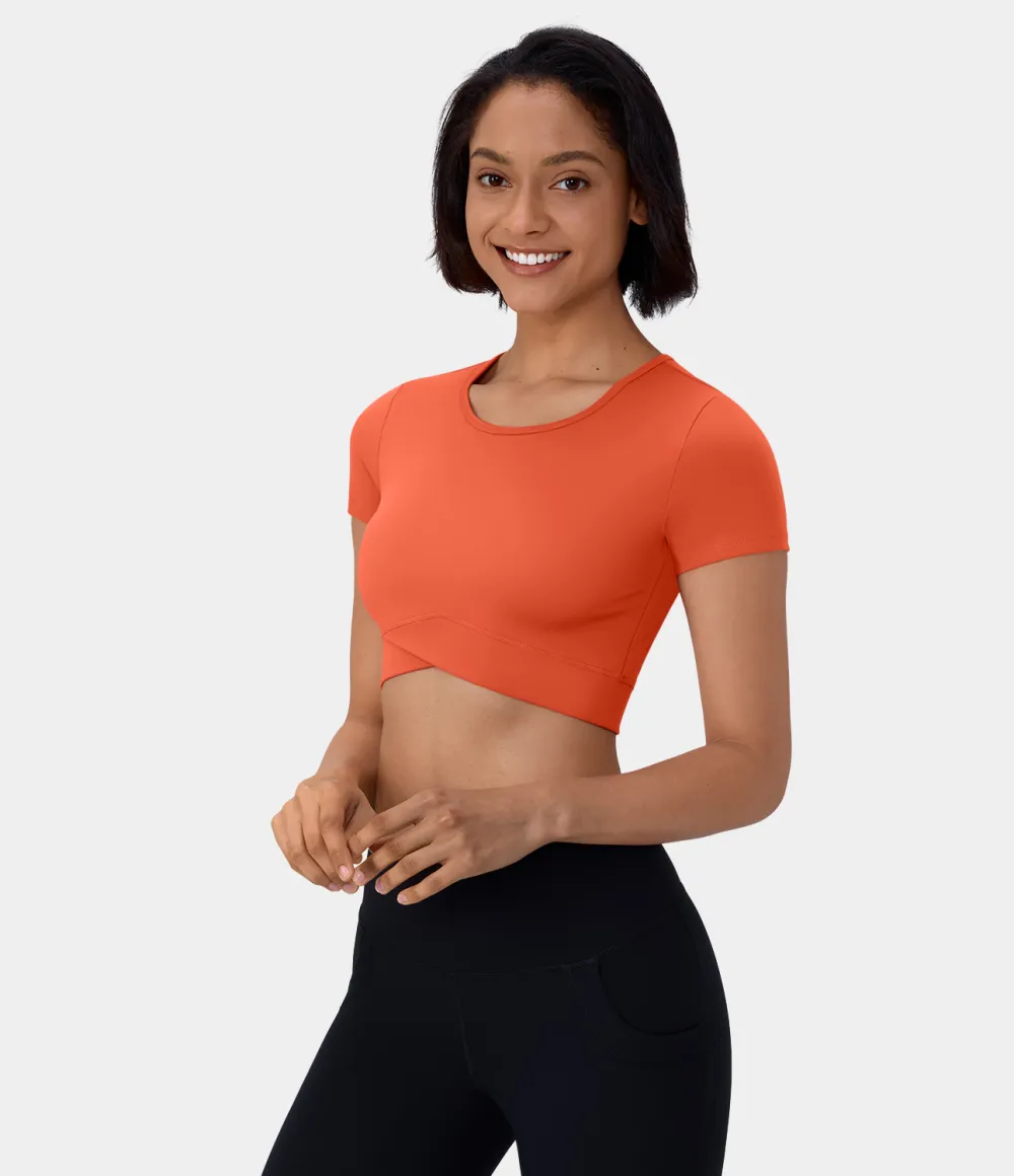 Softlyzero Plush Crossover Hem Cropped Sports Top