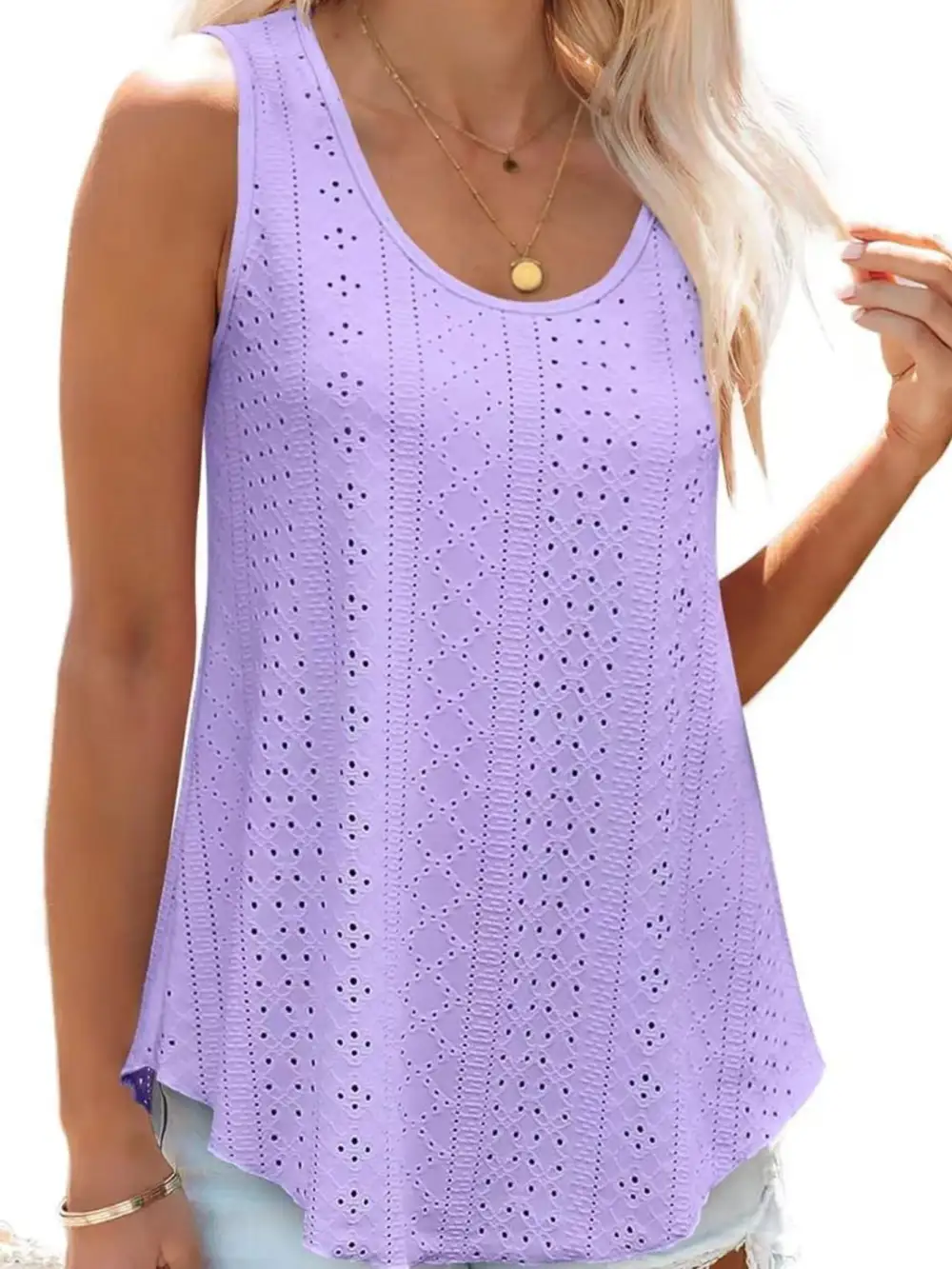 Scoop-Neck Eyelet Tank Top