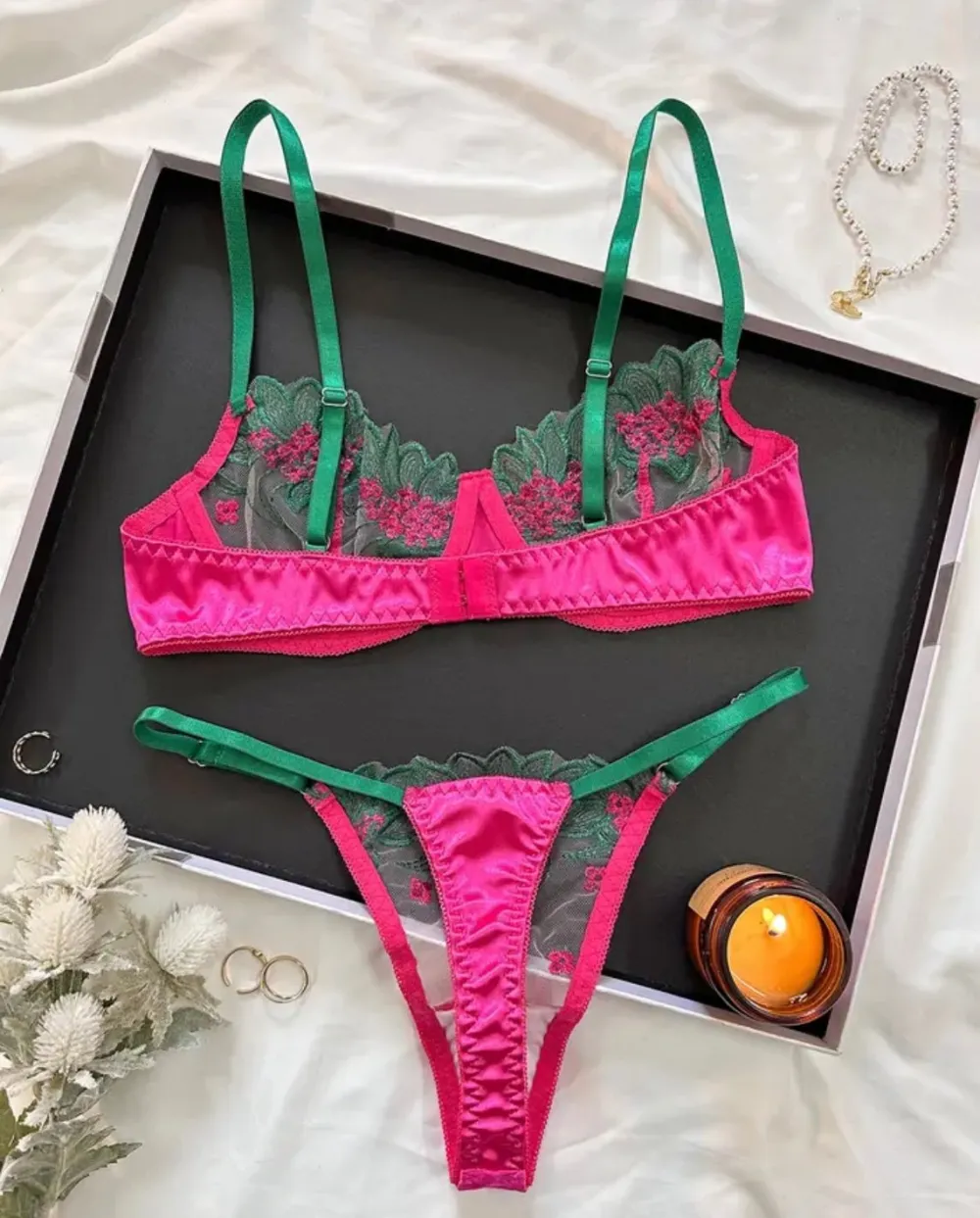 Embroidered Silk Lingerie Set
