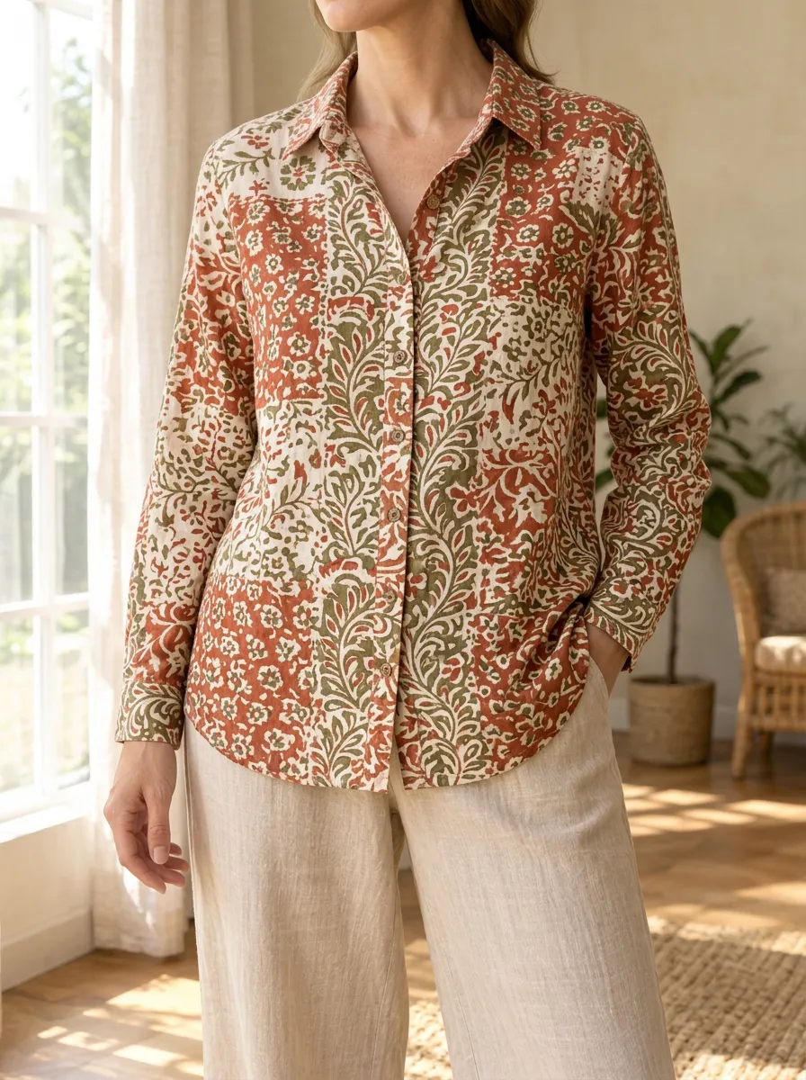 Women's Wildflower Boho Floral Patchwork Shirt