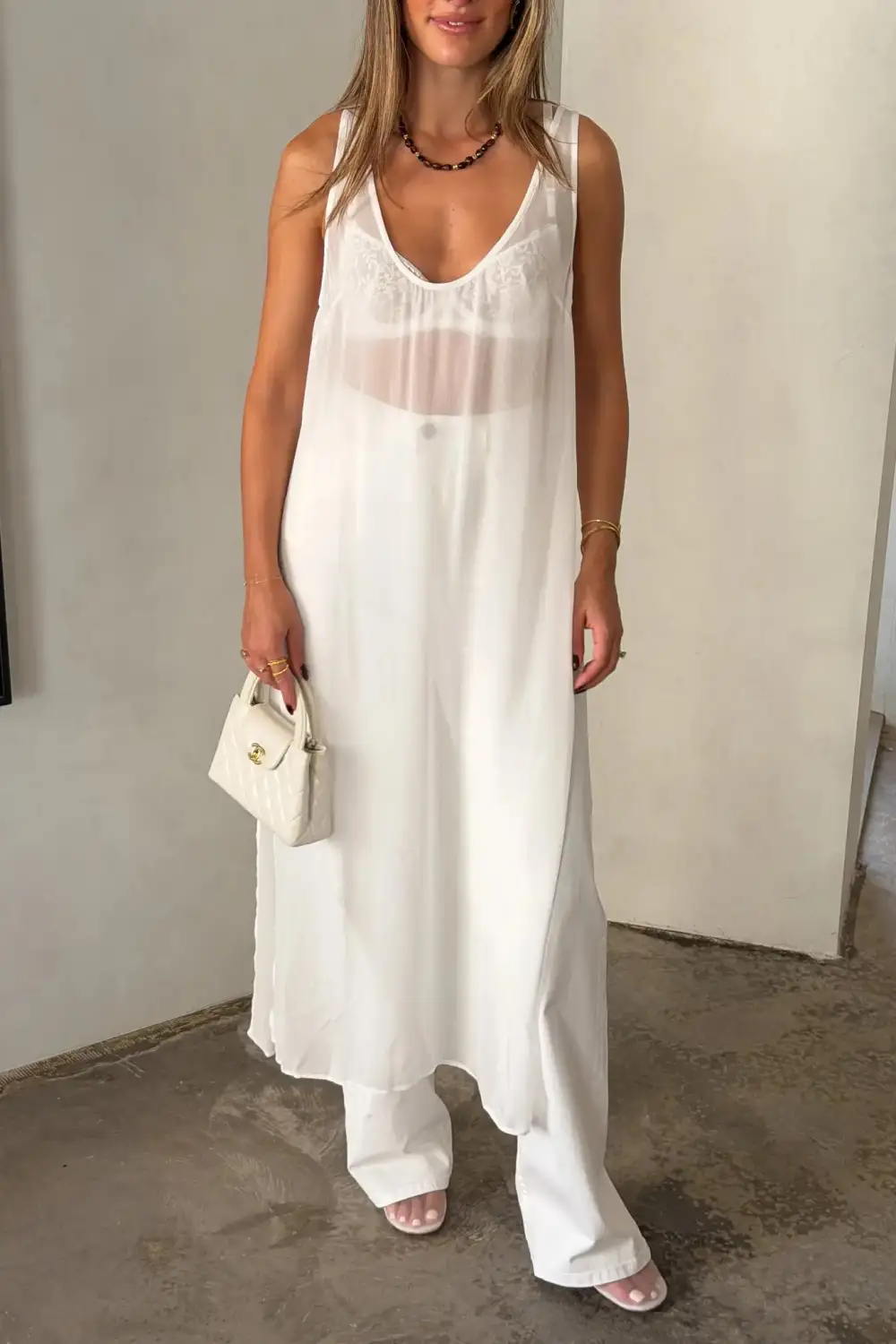 White Sheer Tunic Dress
