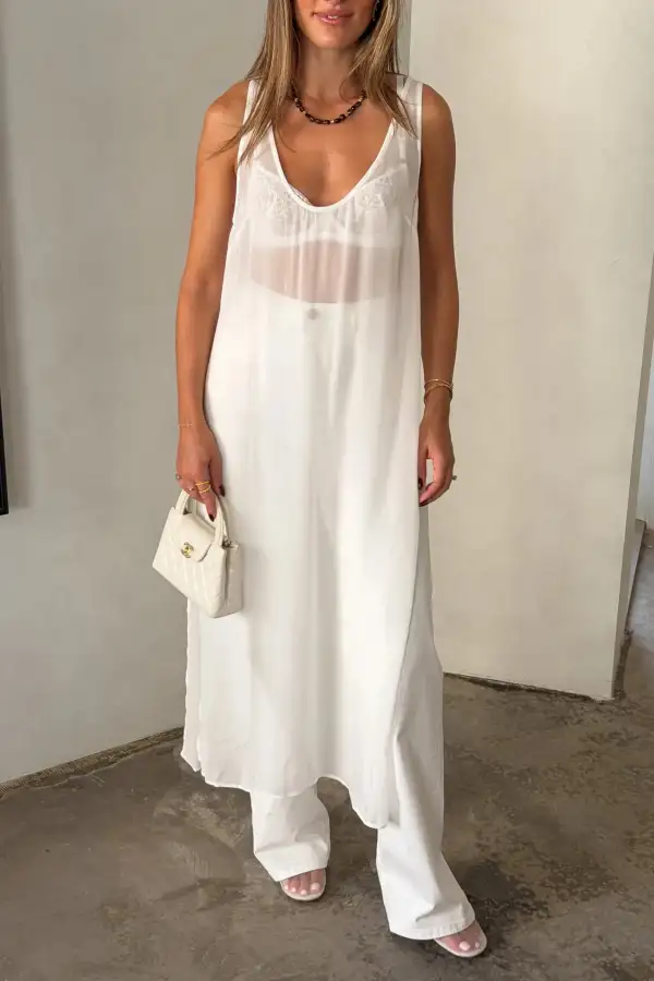 White Sheer Tunic Dress
