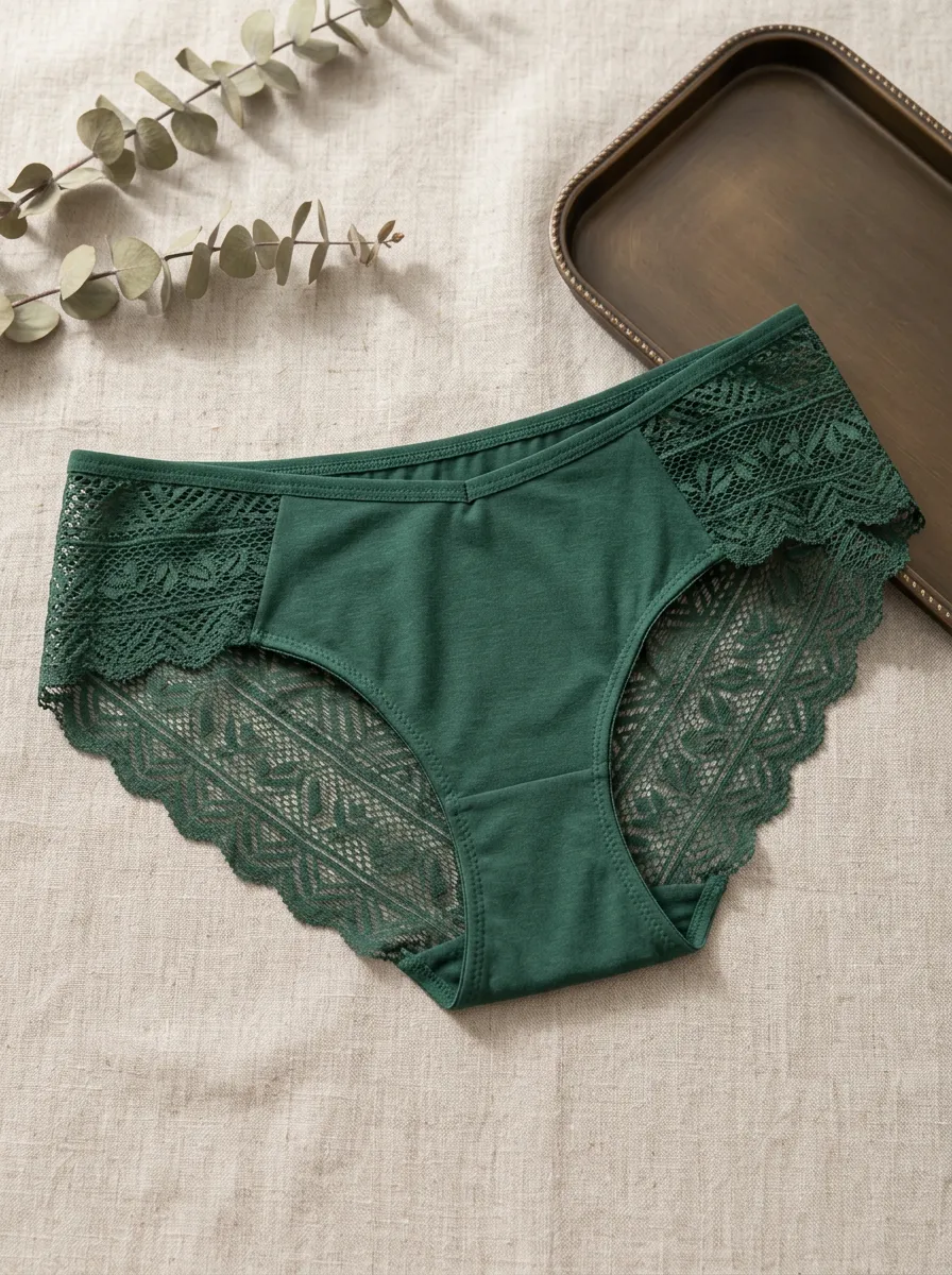 Women's Modern Dark Floral Lace Trimmed Panties