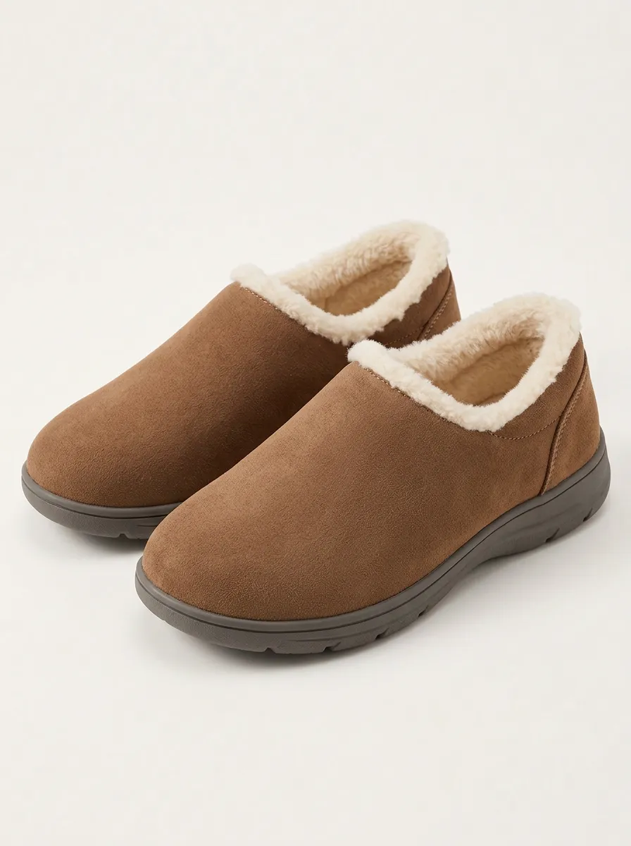 Brown Suede Look Slippers for Casual Dressing
