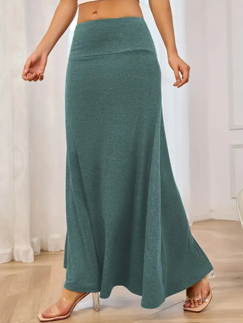 Knit High Waist Midi Skirt
