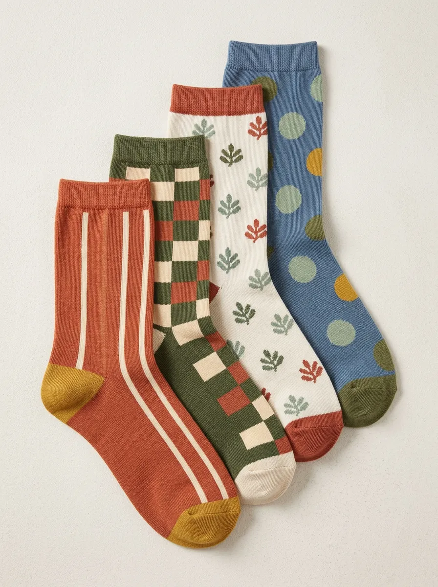 Geometric Floral Retro Four-Pair Casual Socks