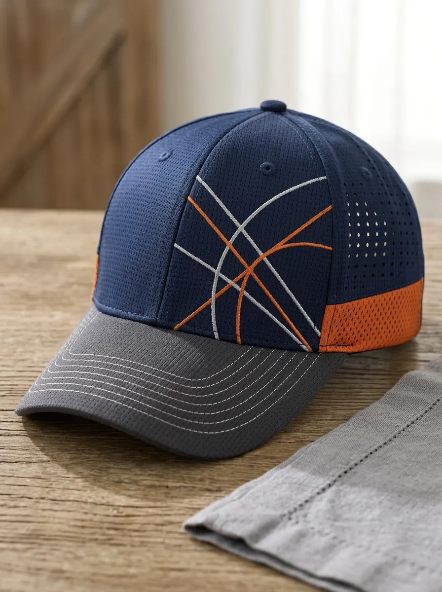 Men's Football Fan Orange Grey Lines Printed Cap