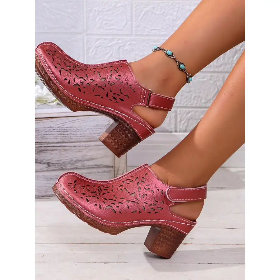 Cutout Block Heel Slingback Sandals
