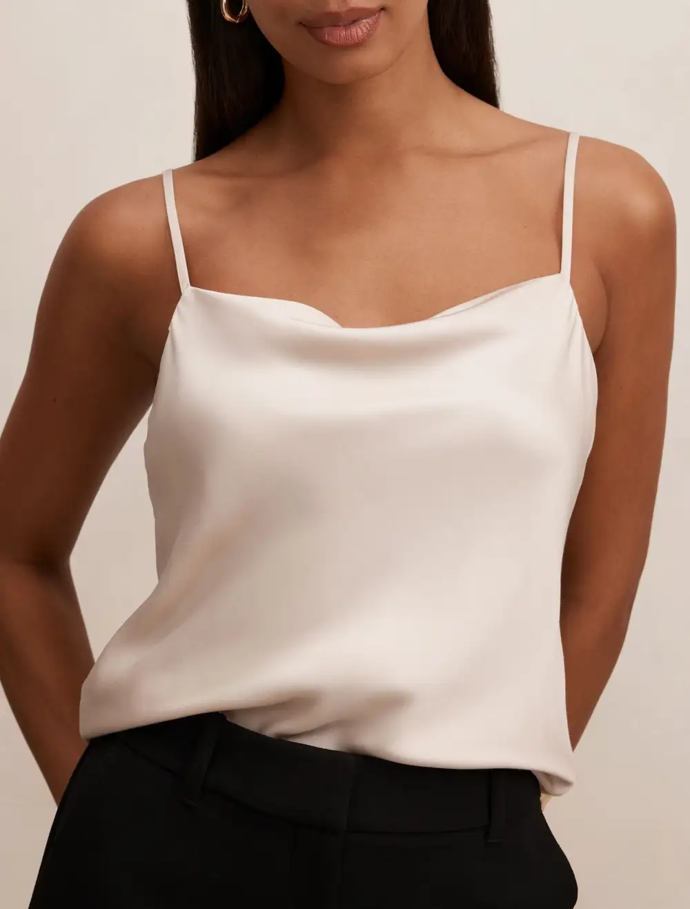 White Satin Thin Strap Camisole Top