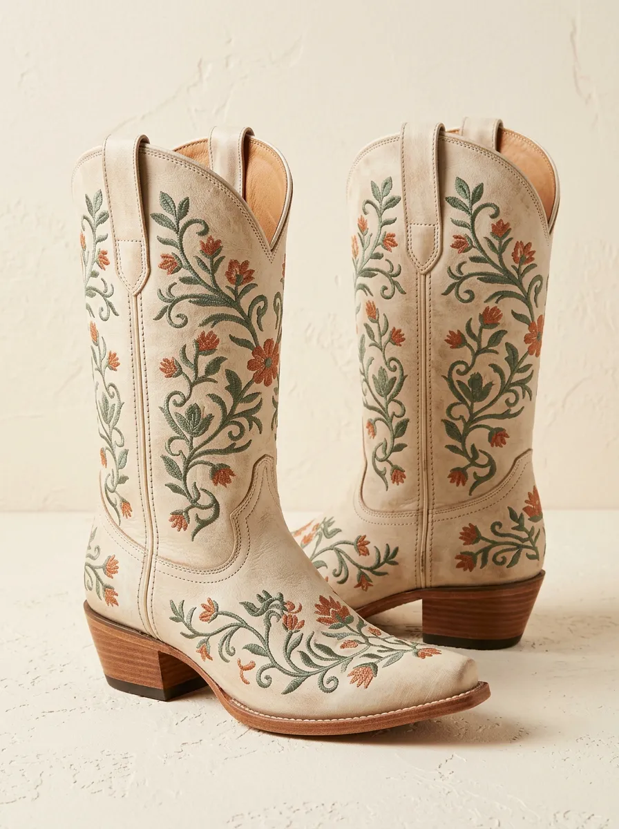 Canyon Floral Embroidered Statement Unisex Western Cowboy Boots