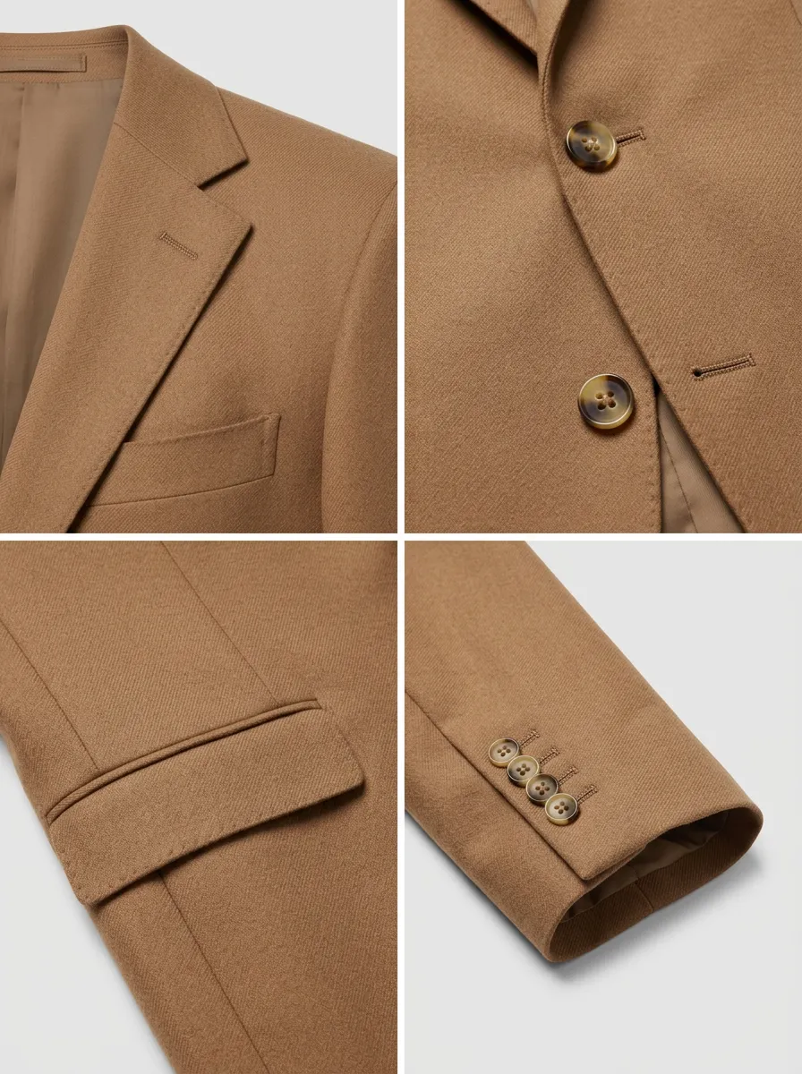 Men's Classic Business Camel Solid Color Tailored Blazer Jacket