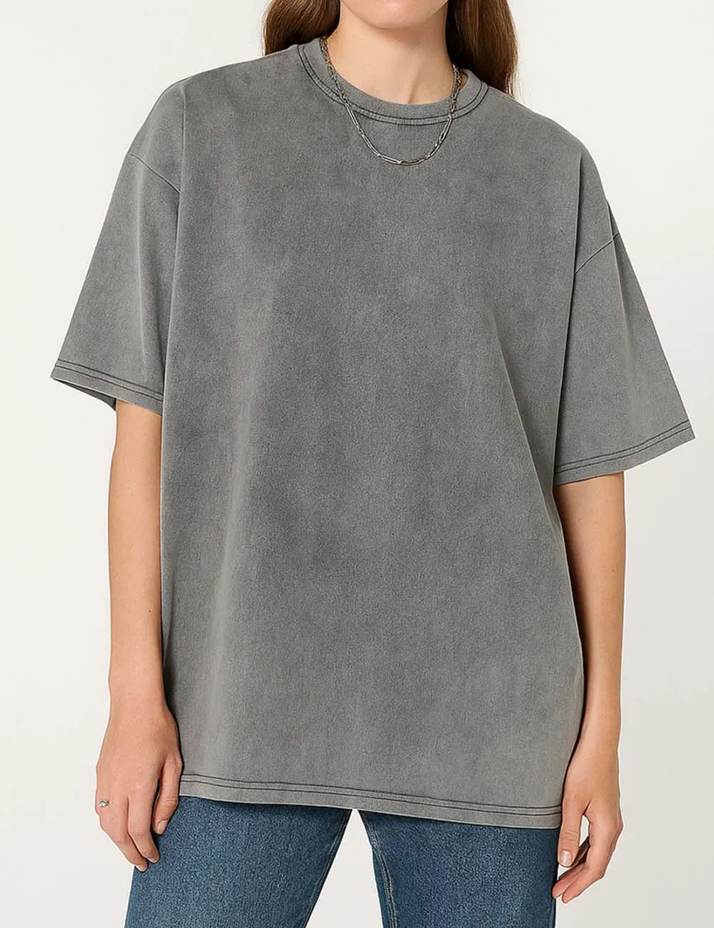 Round Neck Washed Distressed Dropped Shoulder T-shirt