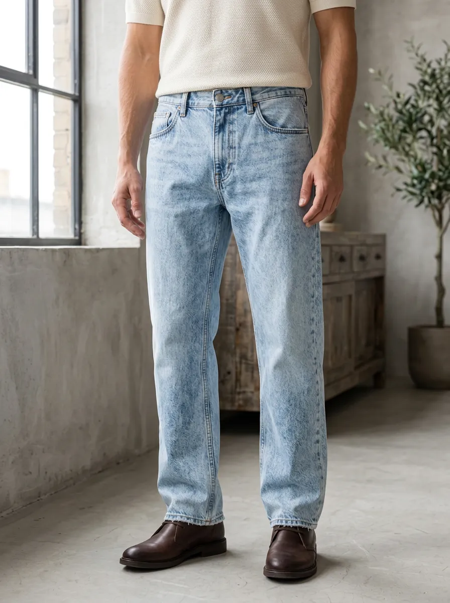 Men's Five Pocket Acid-Washed Classic Jeans