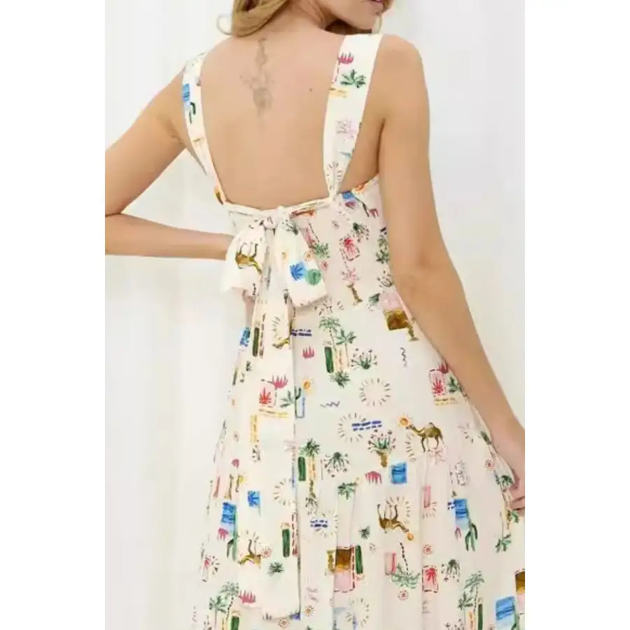 Classic Printed Square Neck Wide Strap Maxi Dress
