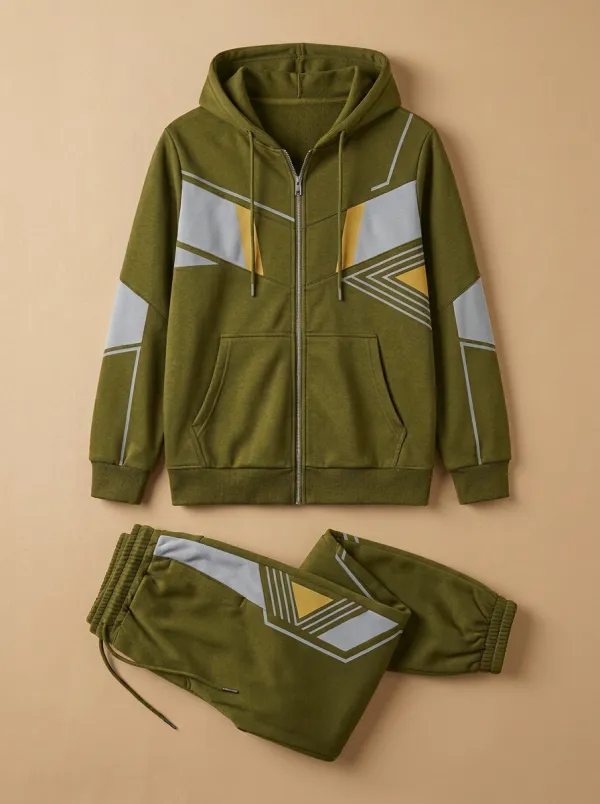 Men's Geometric Techwear Pattern Print Jogger Set