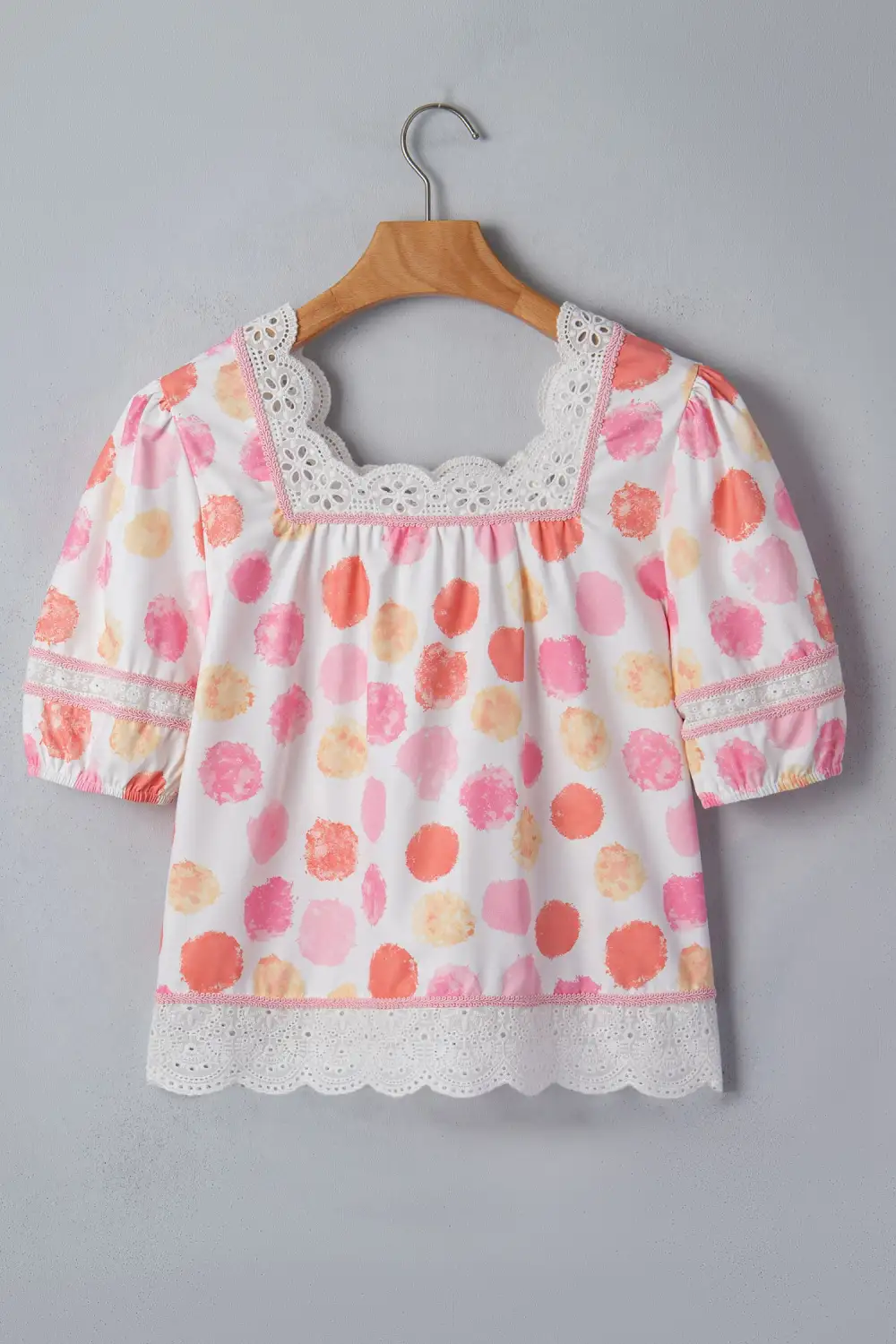 Women's Polka Dot Lace Puff Sleeve Top