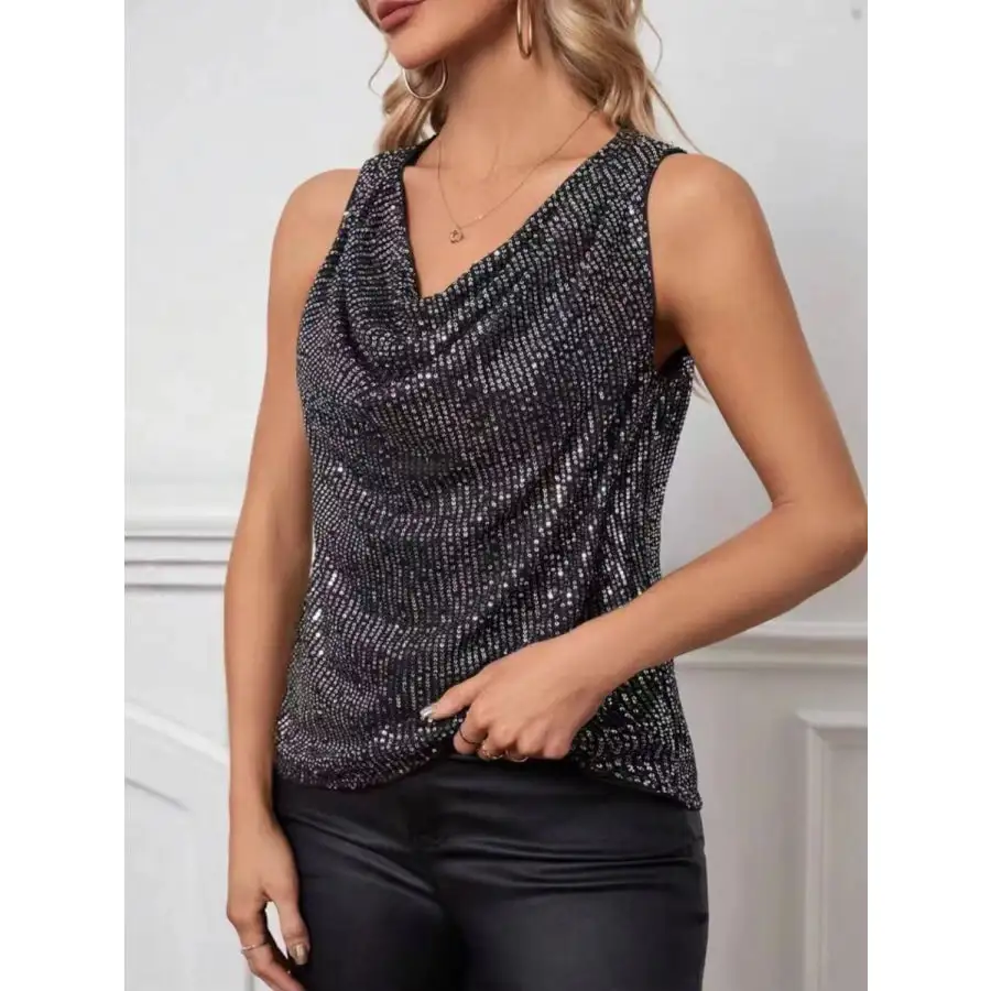 Sequin Cowl Neck Tank