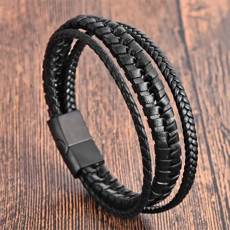 Simple Braided Pattern Titanium Steel Multi Layer Bracelet