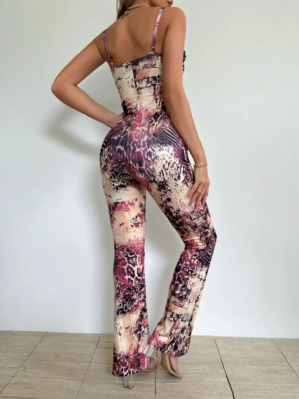 Bold Printed Cutout Flare Jumpsuit