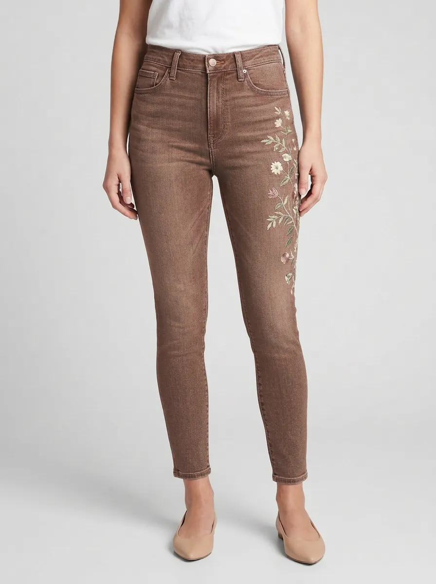 Women's Floral Nature Embroidered Printed Slim Jeans