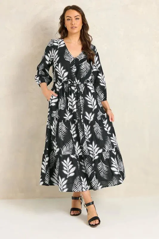 Black Mono Print Maxi Dress