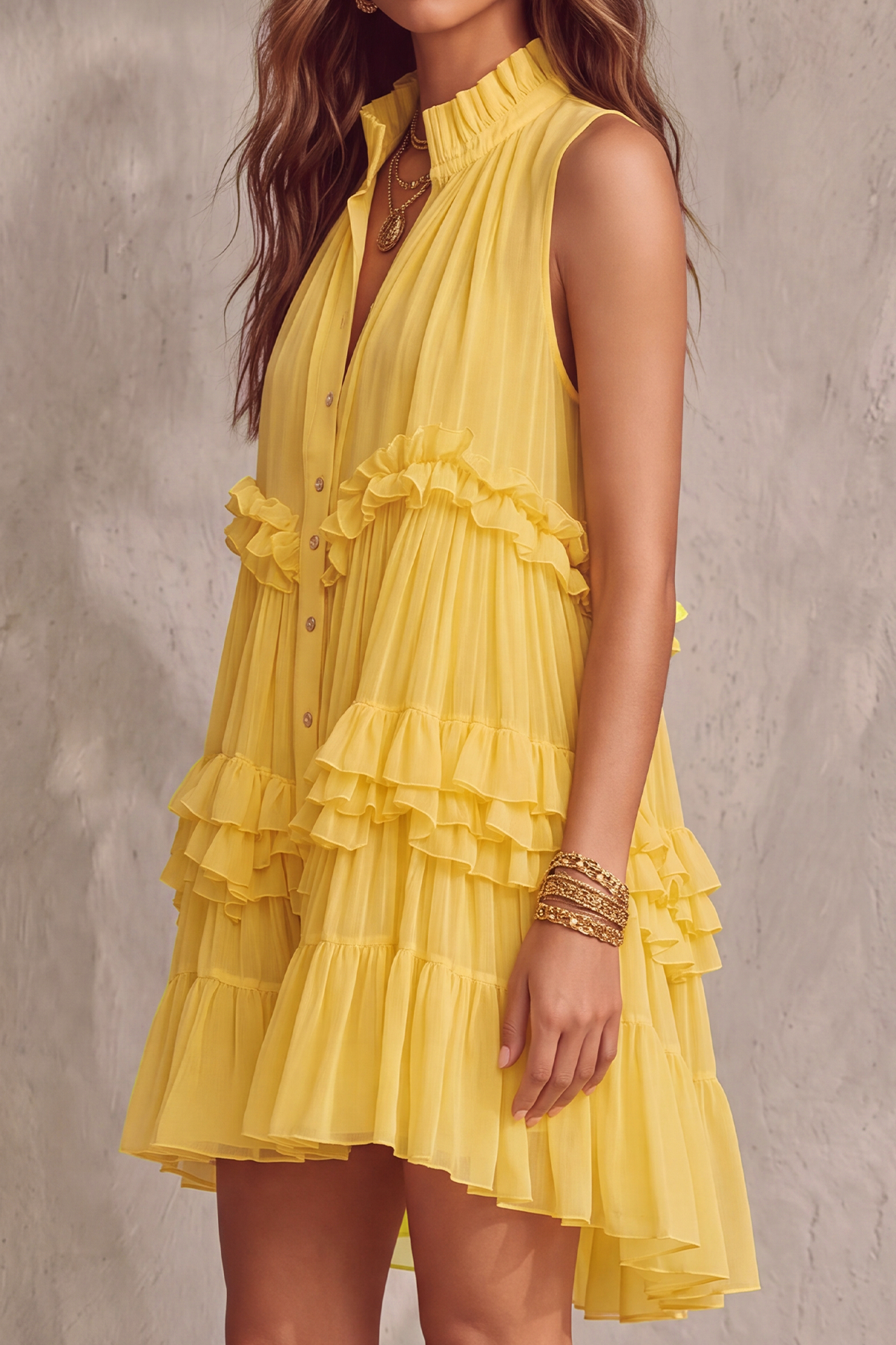 Ruffle Button Front Mini Dress