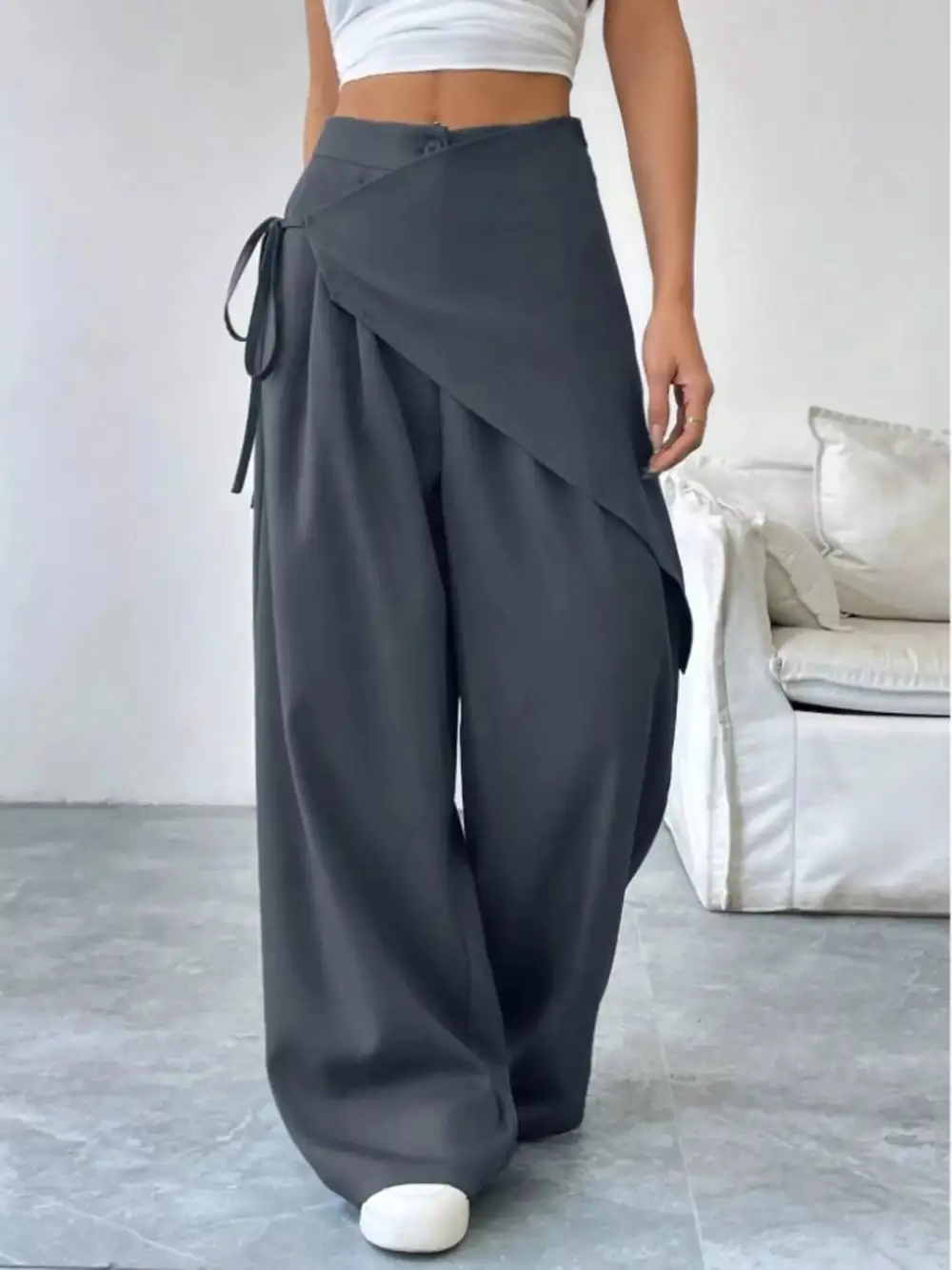 Wrap Front Wide Leg Pants