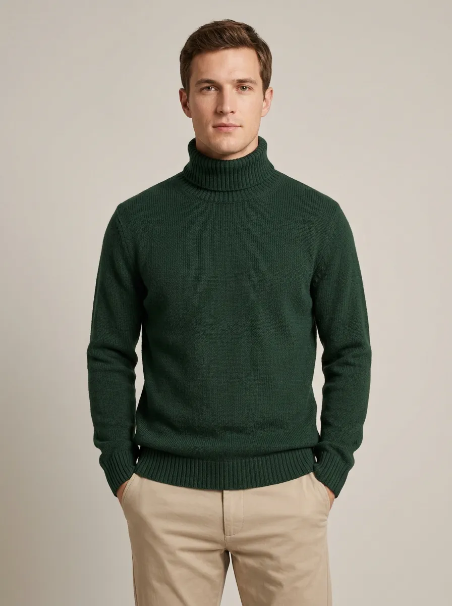 Men's Streamlined Ribbed Knit Turtleneck Sweater