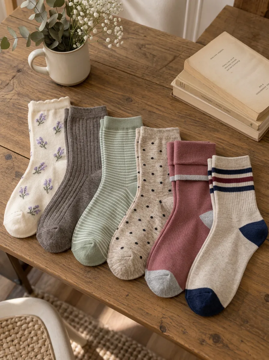 Women's Floral Striped Polka Dot Patterned Printed Socks 6-Pack