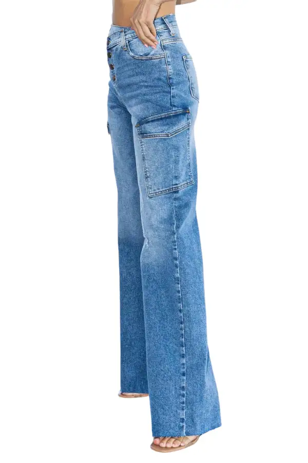 Mid-Rise Wide-Leg Cargo Jeans