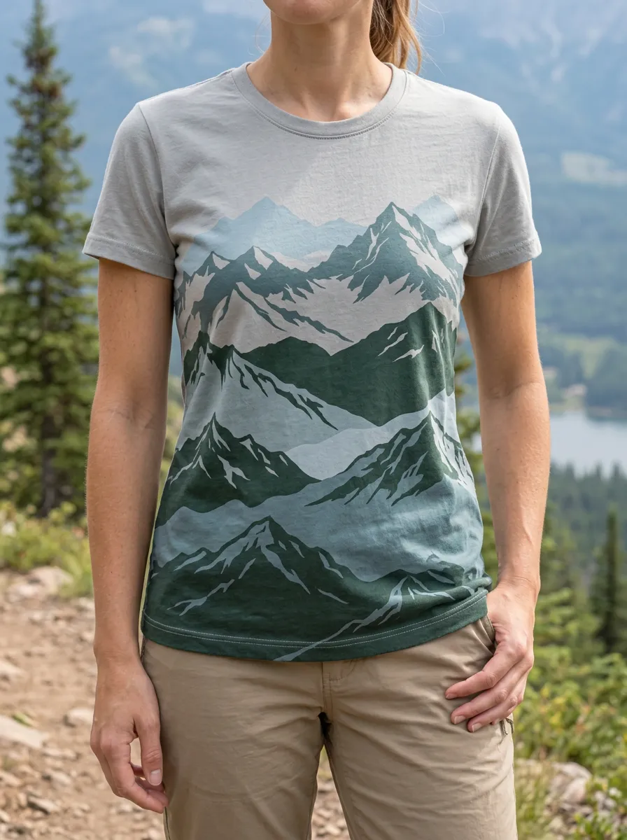 Women's Hiking Lover Mountain Landscape Printed T-shirt