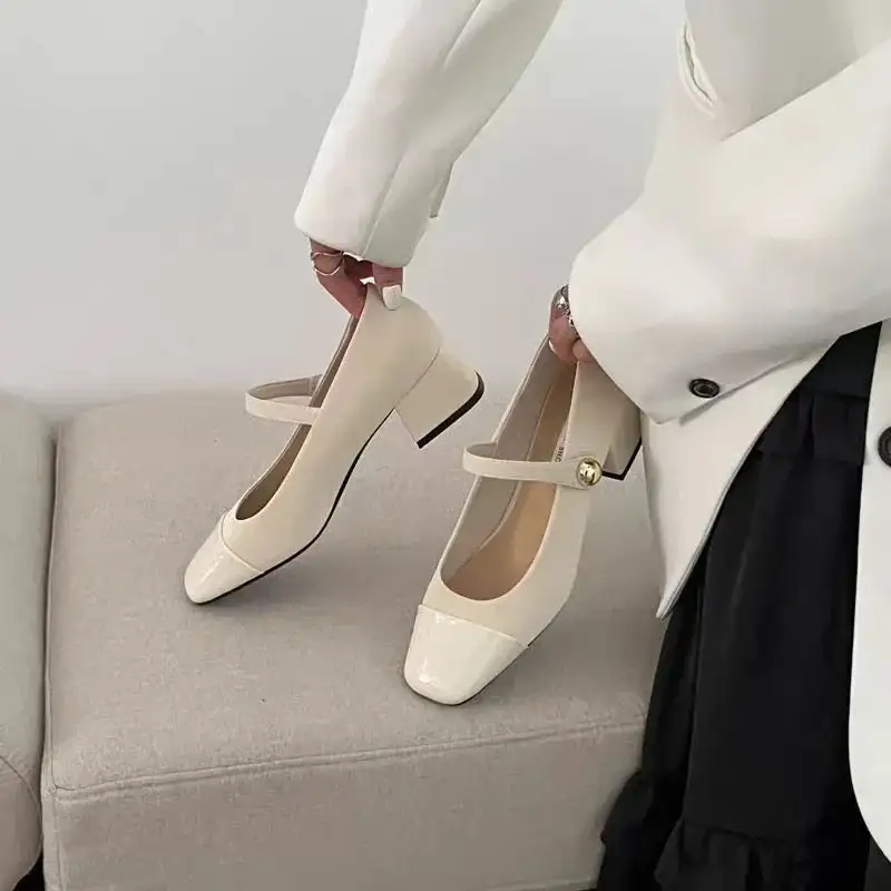 Buckle-Detail Loafer Square-Toe Pumps