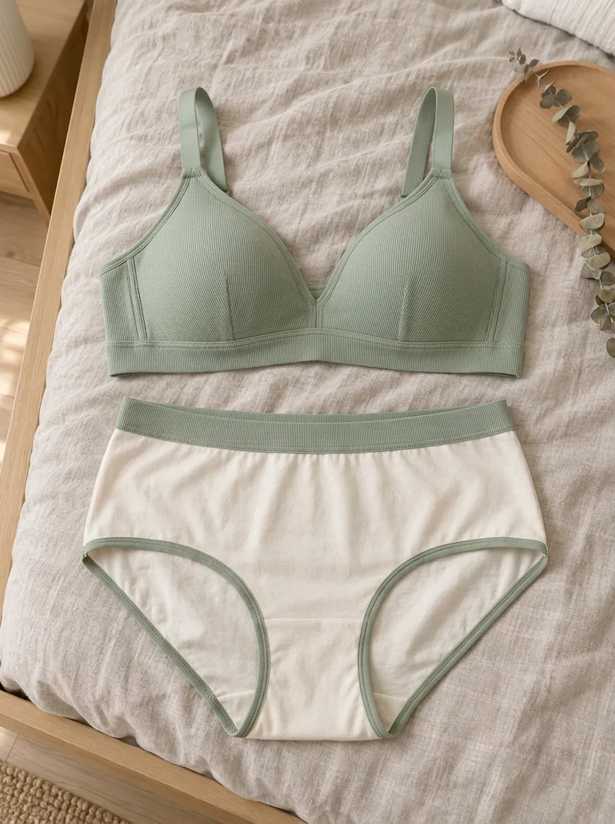 Women's Ribbed Cotton And Ribbed Adjustable Strap Lingerie Set