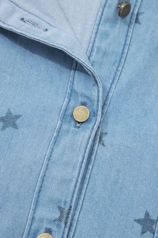 Double Chest Pocket Short-Sleeve Denim Shirt