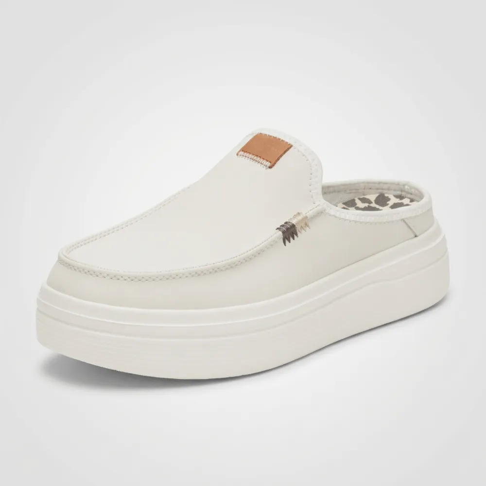 Platform Leather Slip On Mule Shoes For Women