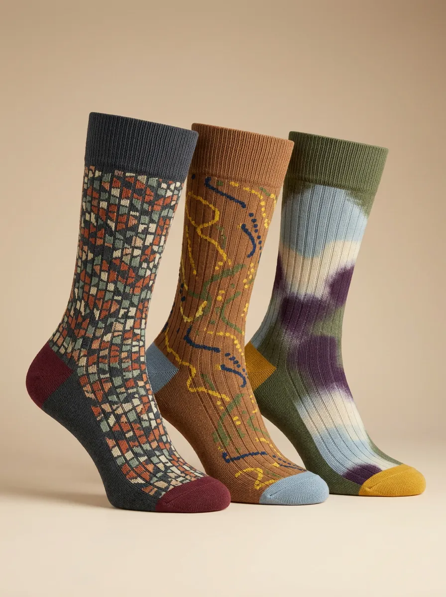 Men's Geometric Abstract Tie-Dye Pattern Three-Pack Socks