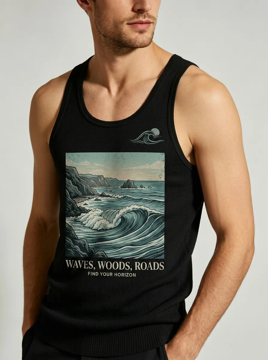 Men's Ocean Landscape Waves Printed Tank Top