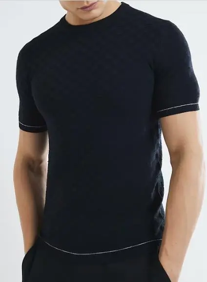 Men's Navy  Slim Fit Checkerboard T-Shirt