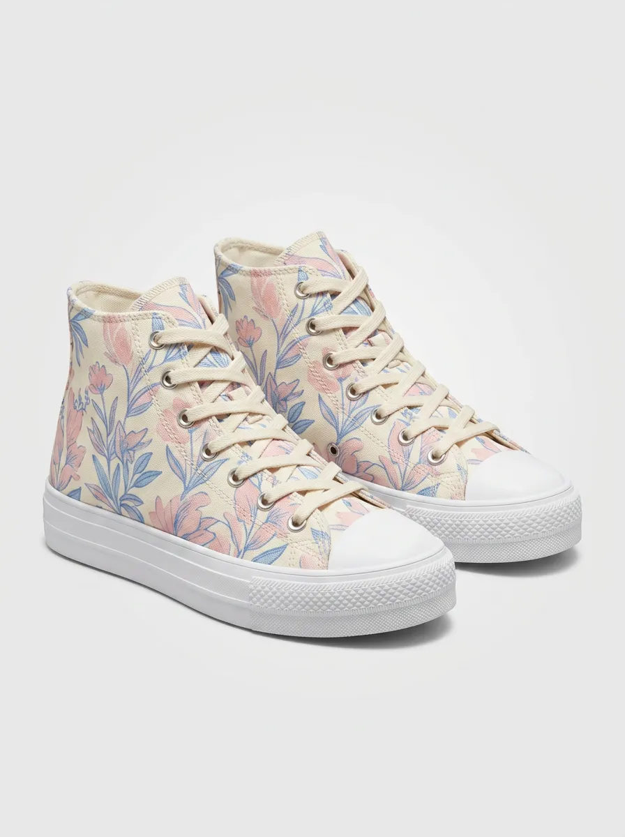 Women's Floral Botanical Pastel Printed High Top Shoes