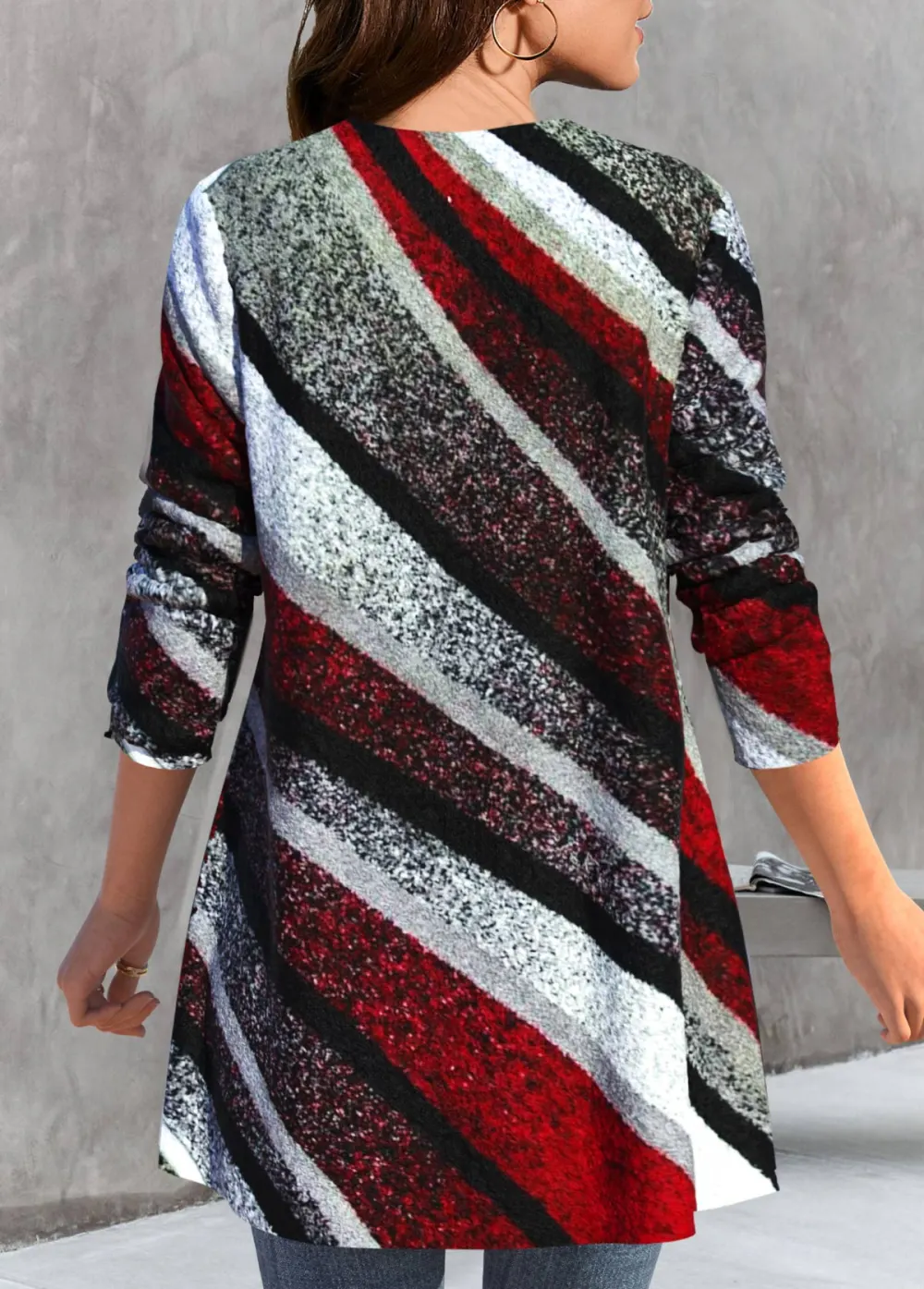Multi Color Geometric Print Long Sleeve Coat