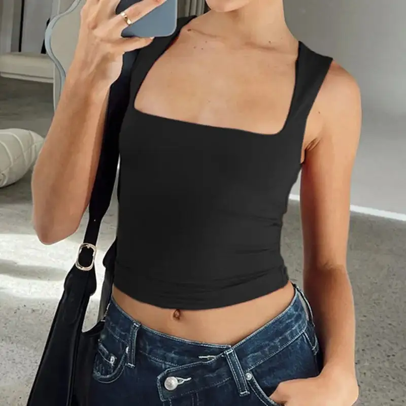 Square-Neck Cropped Sleeveless Tank Top