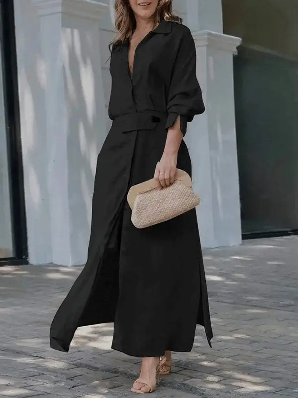 Long Neck Shirt Maxi Dress