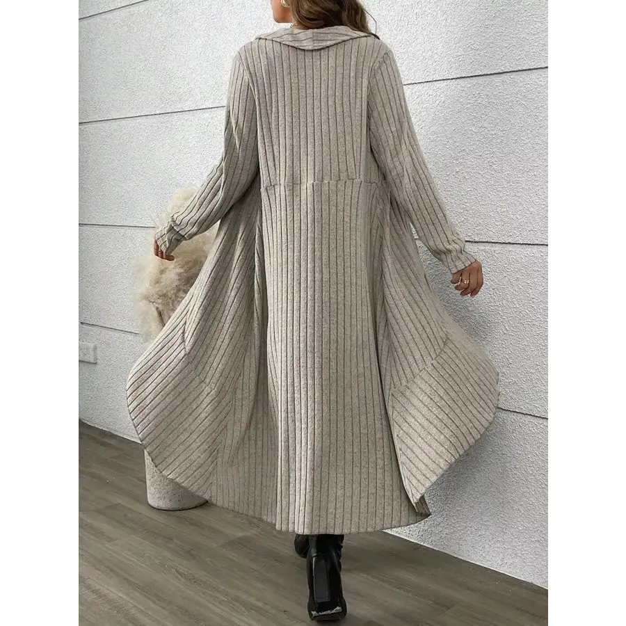 Plaid Dress & Ribbed Knit Cardigan Set