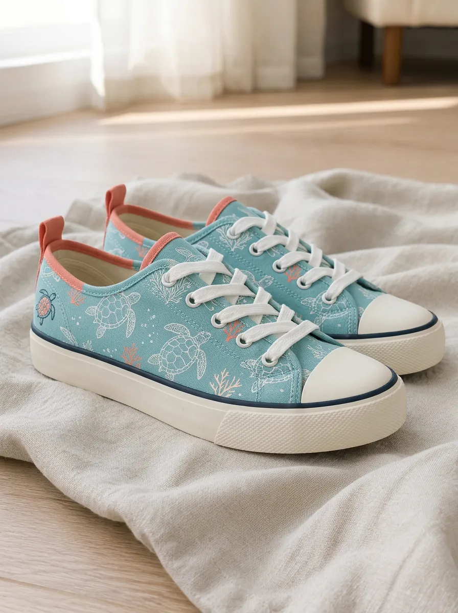 Unisex Refined Ocean Lover Sea Turtle Patterned Canvas Shoes