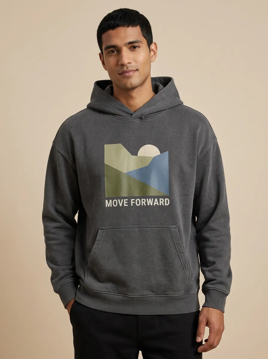 Men's Nature Lover Move Forward Mountain Sun Print Hoodie