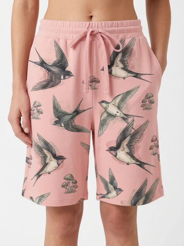 Women's Nature Swallow and Mushroom Graphic Shorts
