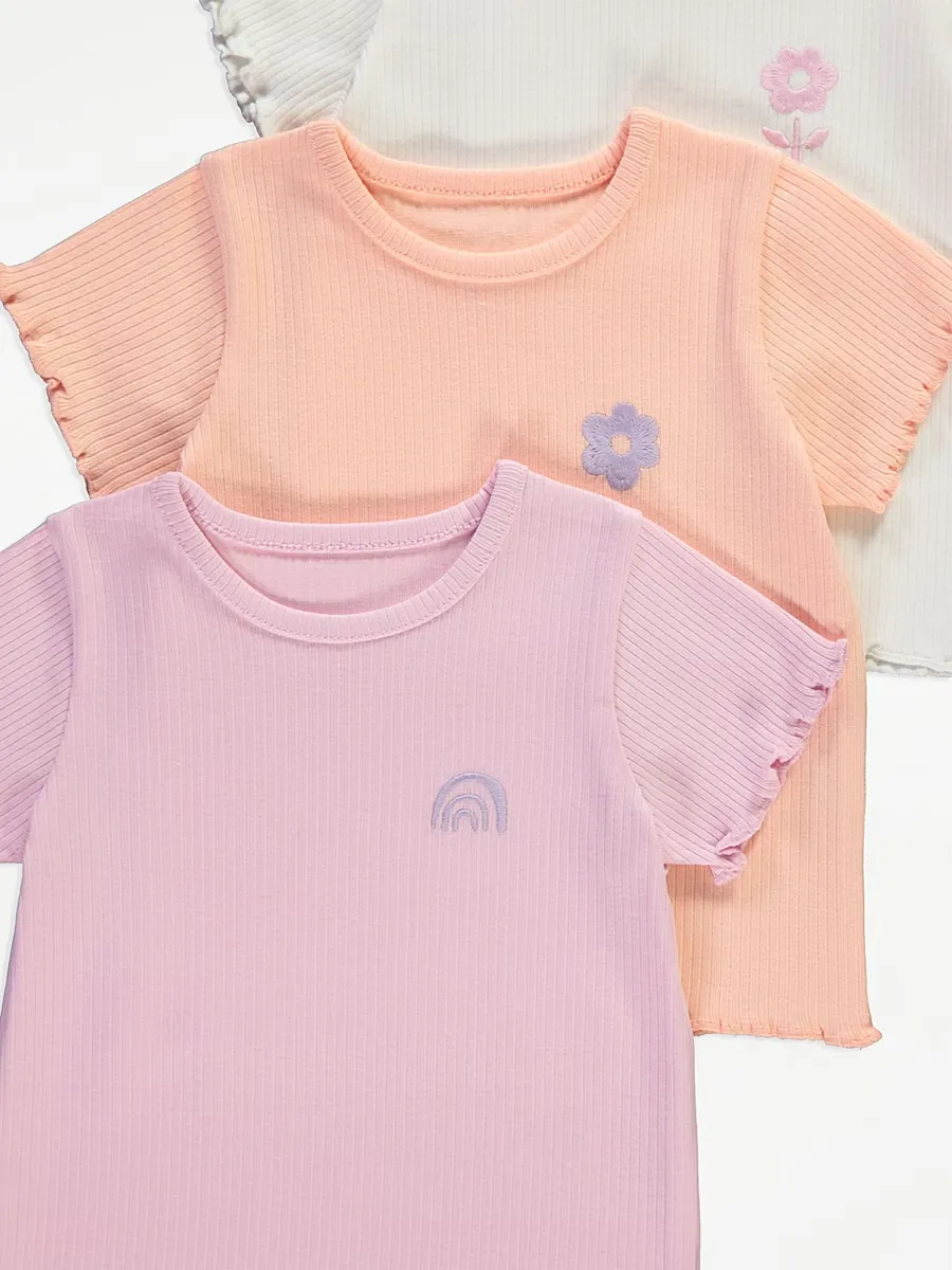 Rainbow Flower Lettuce Edge T-Shirts 5 Pack